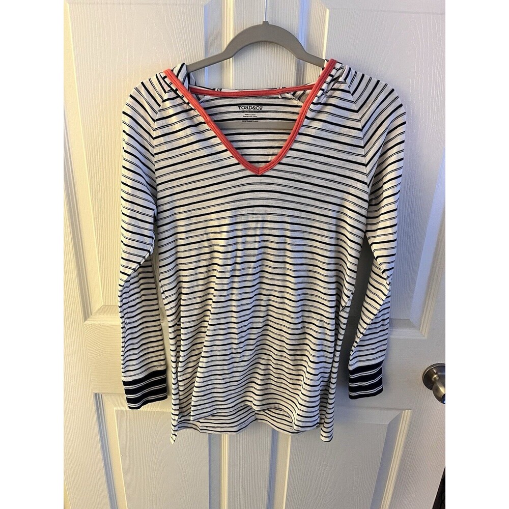 Toad&Co Black and White Striped Long Sleeve Hoodie